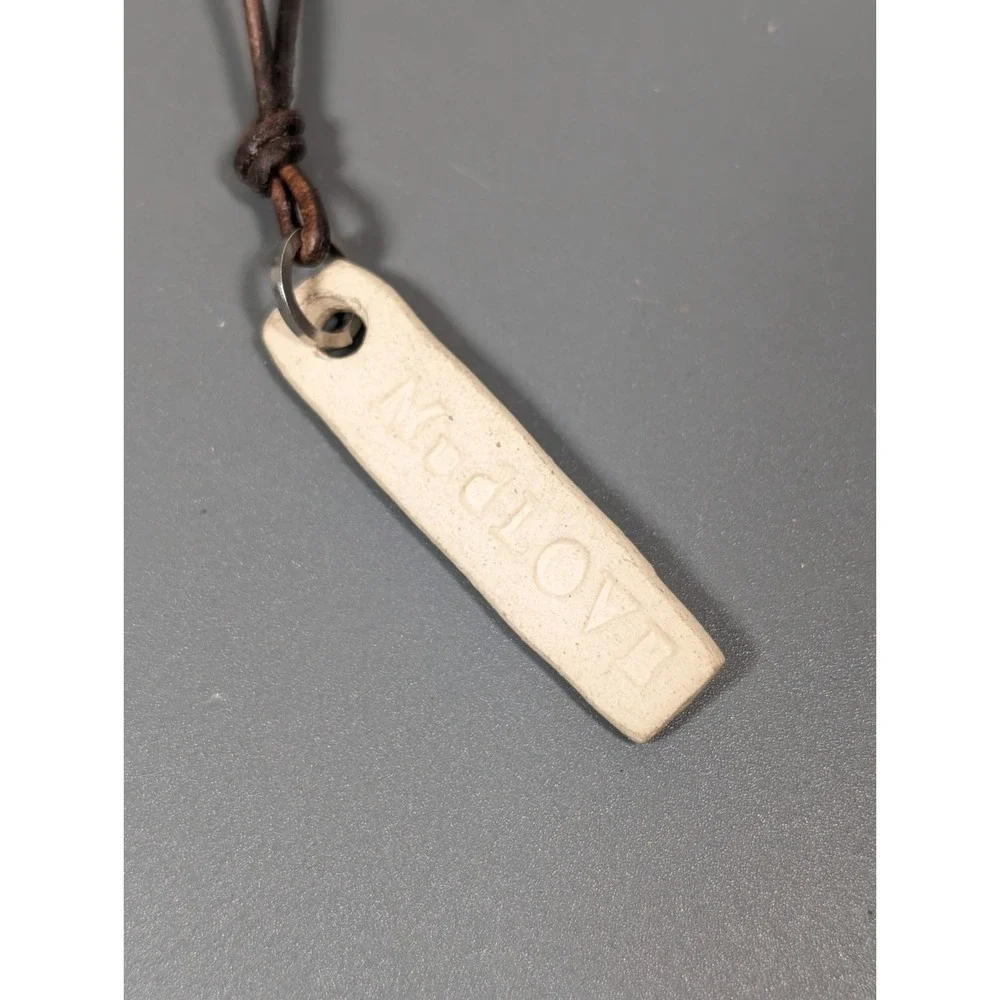 MudLove Inspirational Faith Ceramic‎ Bar Pendant Brown Adjustable Cord Necklace